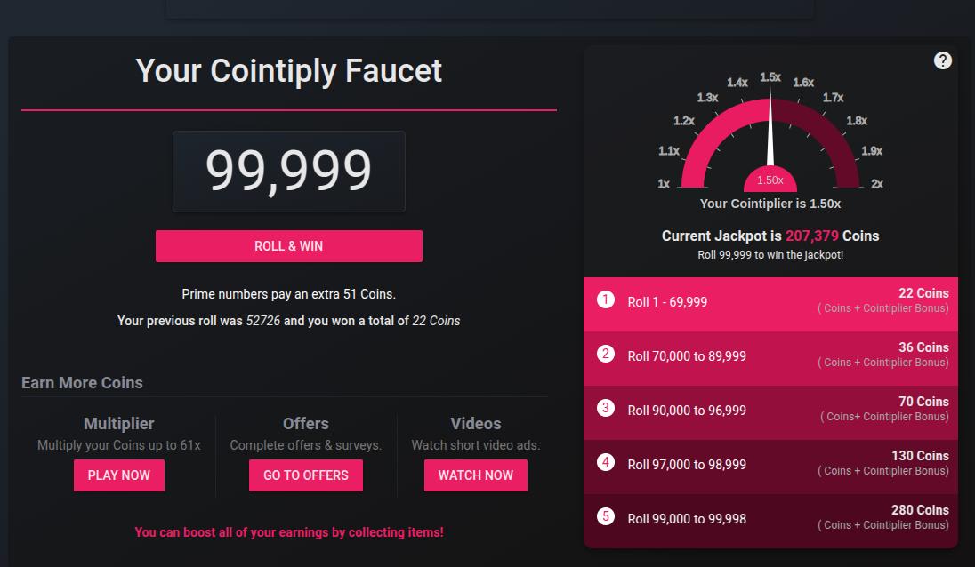 Cointiply review faucet interface standard roll