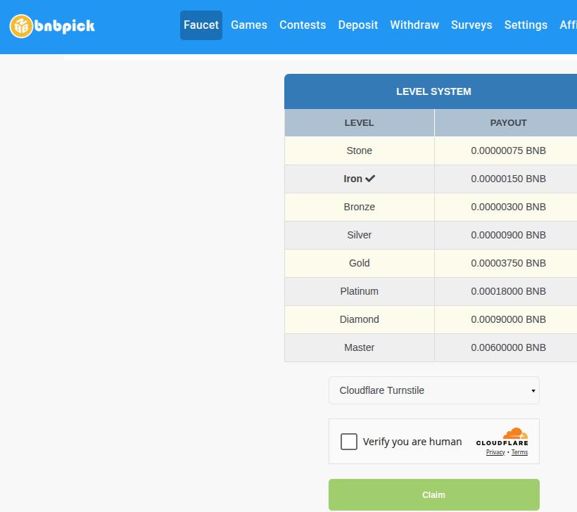 BNBpick faucet dashboard screenshot