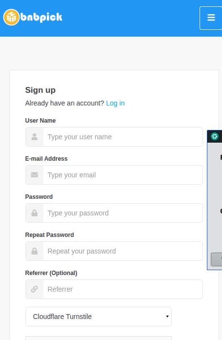 BNBpick sign up process