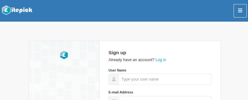 Litepick Sign Up Page Screenshot
