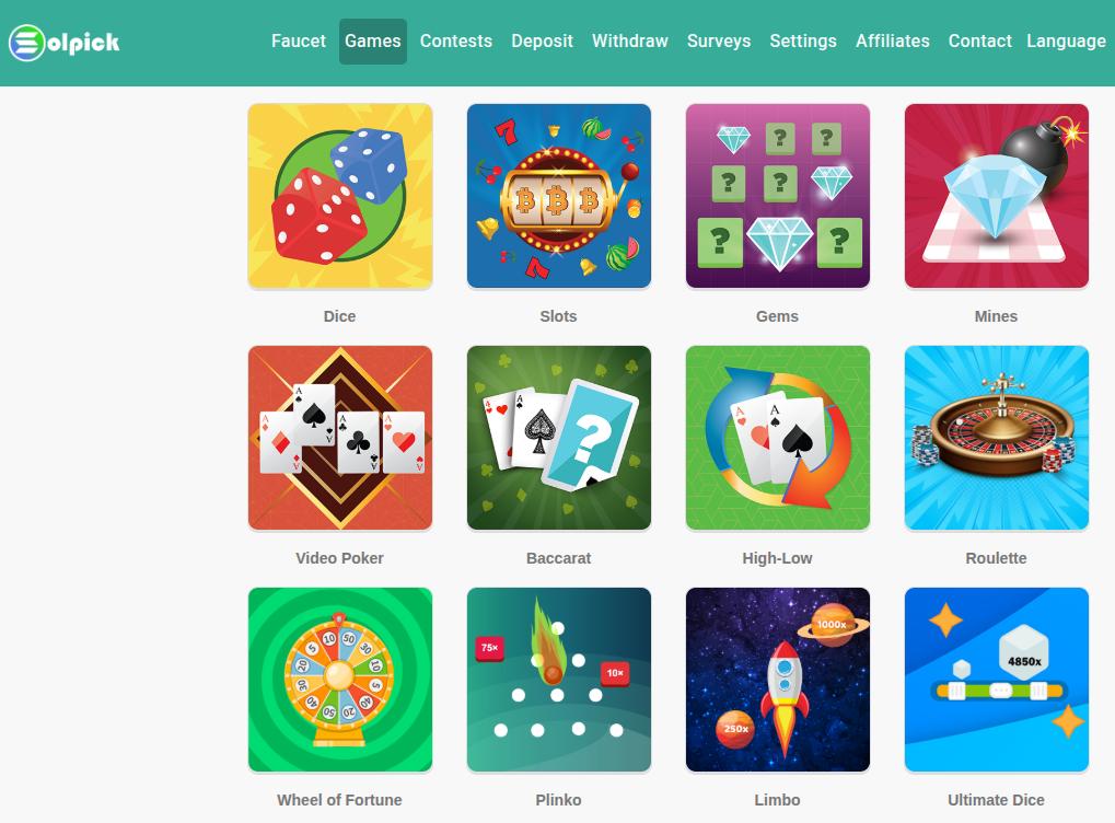 suipick sui faucet games section screenshot