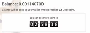 Dogefaucet.com review image of countdown to next free doge.
